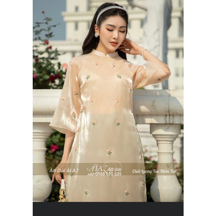 BigSize Áo Dài Cách Tân Nữ Thêu Hoa Cổ Nhỏ Tay Lỡ LD26