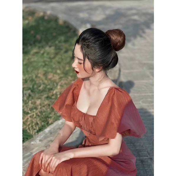 🤍ĐẦM MAXI BASIC TAY BỒNG NÚT BỌC