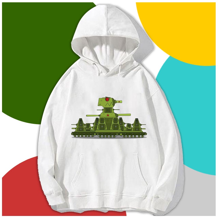 BST Áo hoodie in hình phim hoạt hình xe tăng màu trắng cho bé trai bé gái