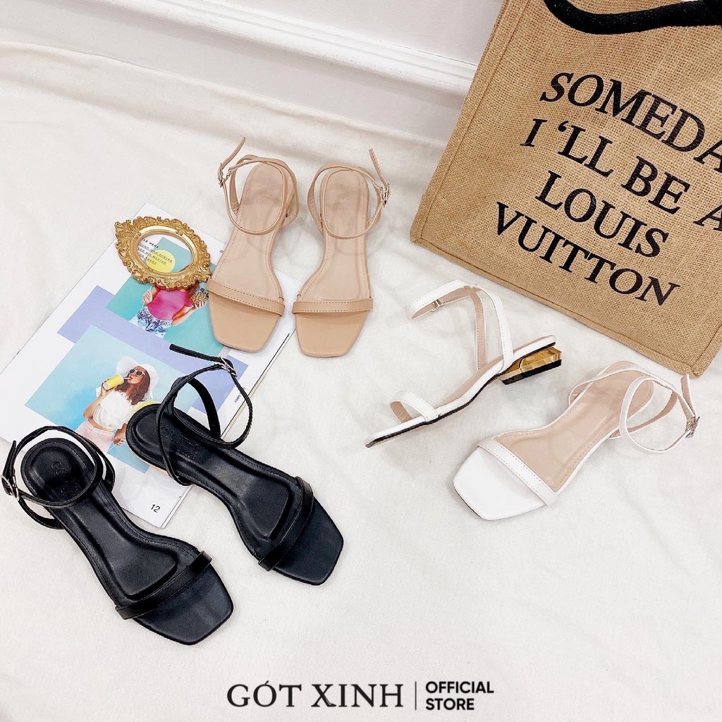 Giày sandal nữ GÓT XINH SD2 da mềm trụ vuông đế cao 3cm