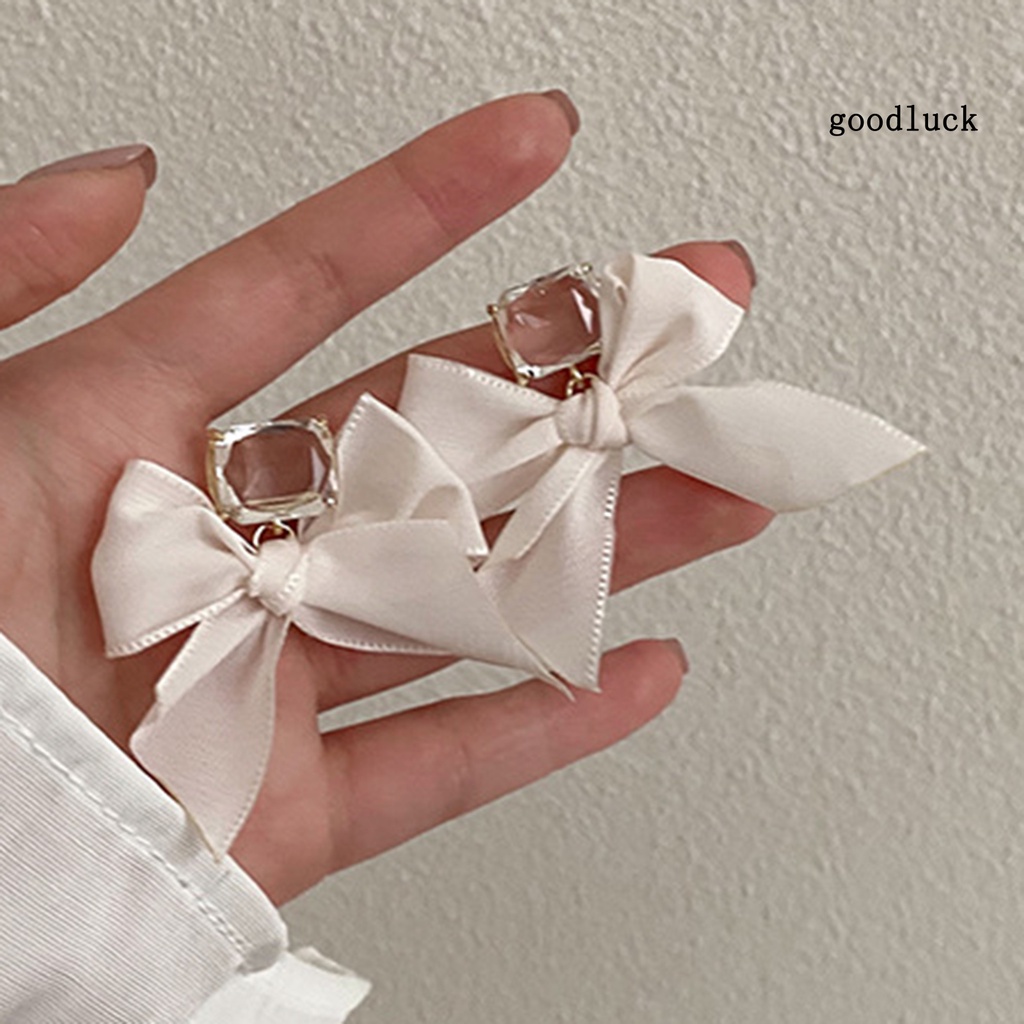 1 Đôi Khuyên Tai Dáng Dài Đính Nơ Vải Ngọt Ngào Dễ Thương