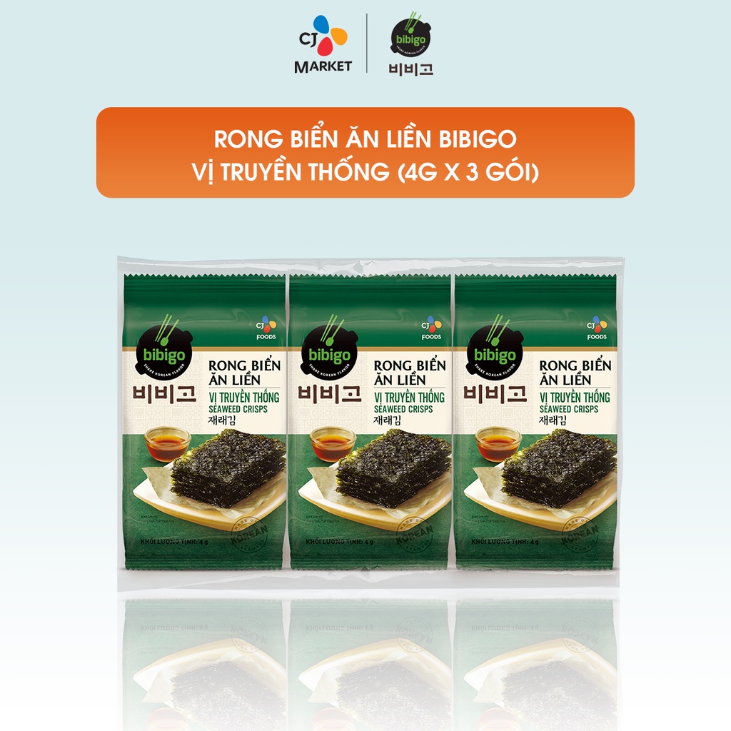 [Chỉ giao HCM] Rong biển ăn liền Bibigo vị truyền thống (lốc 3 gói, 4/gói)