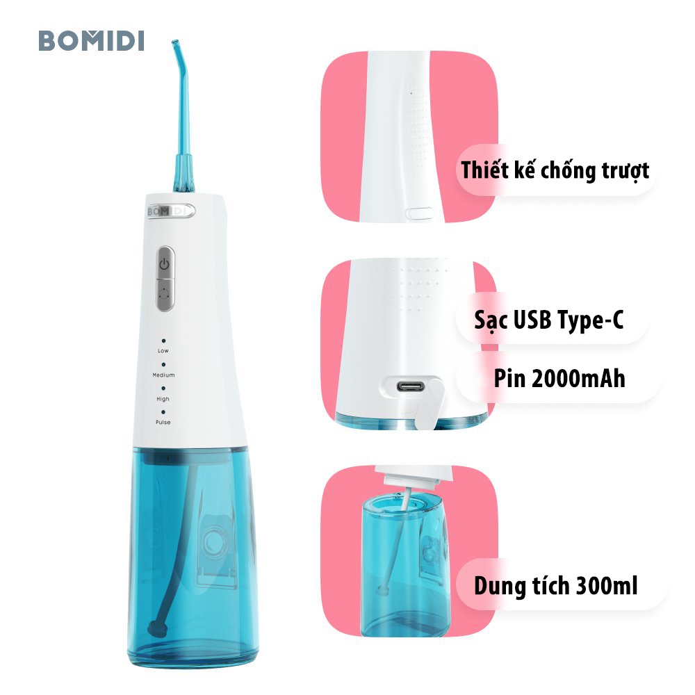 Máy tăm nước Xiaomi BOMIDI D3 PRO 7 chế độ phun kèm 6 đầu tăm dung tích 300ml làm sạch hiệu quả fullbox VT164