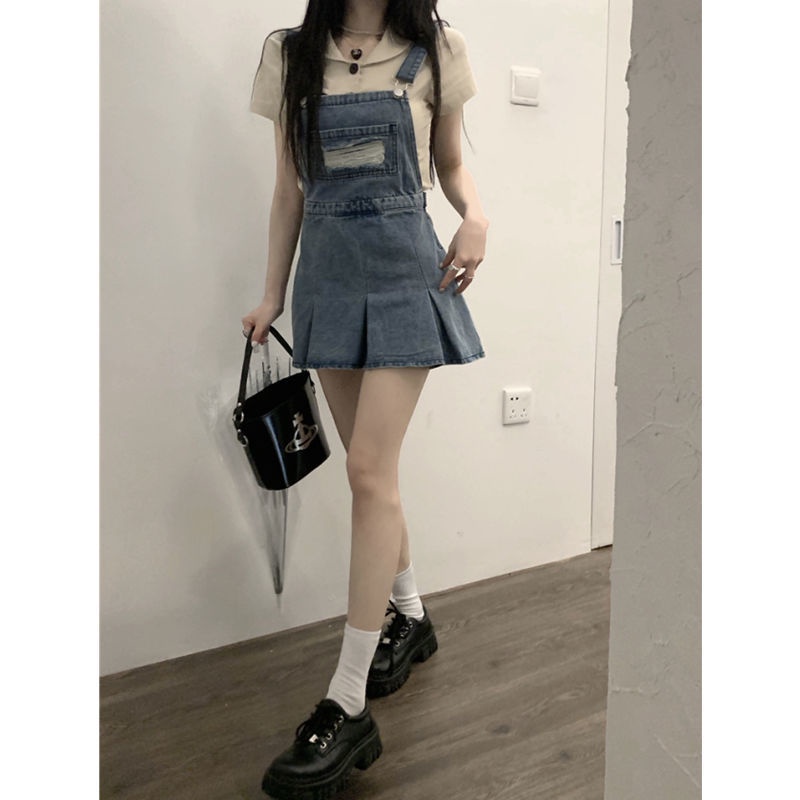 Đầm Yếm Denim Mỏng Dáng Ôm Xếp Ly Cỡ Lớn Thời Trang Mùa Hè Xinh Xắn Cho Nữ