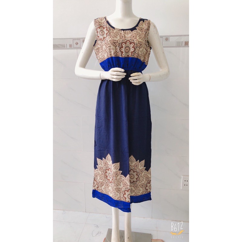 [48-60ký]Đầm maxi xát nách cổ tròn vải tole dáng dài | BigBuy360 - bigbuy360.vn