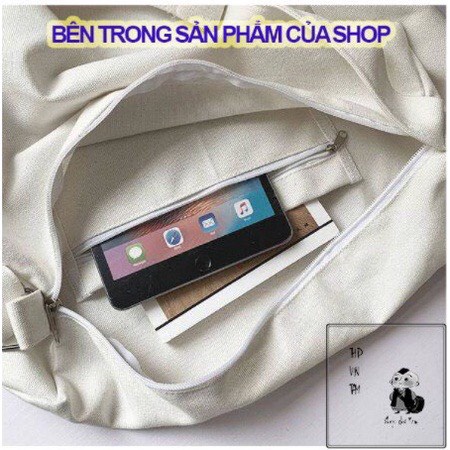 Túi canvas đeo vai sức chứa lớn phối màu trơn thời trang Hàn Quốc đi học đi chơi du lịch