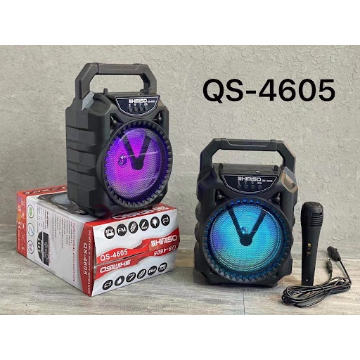 Loa Karaoke Mini Kimiso QS-4605 LED , Loa Kết Nối Bluetooth Nghe Nhạc Hát Karaoke Cực Hay  + Tặng kèm 1 Micro