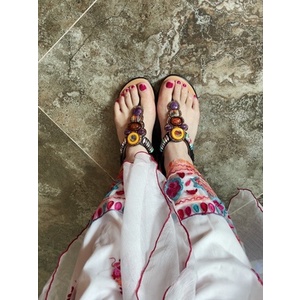 Sandal xỏ ngón Siketu, quai đính hạt thời trang, đế xuồng 5cm