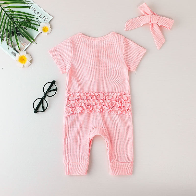 Body Tay Ngắn Kèm Băng Đô Cho Bé Gái Sơ Sinh 0-24 Tháng,Bodysuit Liền Thân Mùa Hè Màu Trơn Áo Liền Quần Cho Bé trẻ em