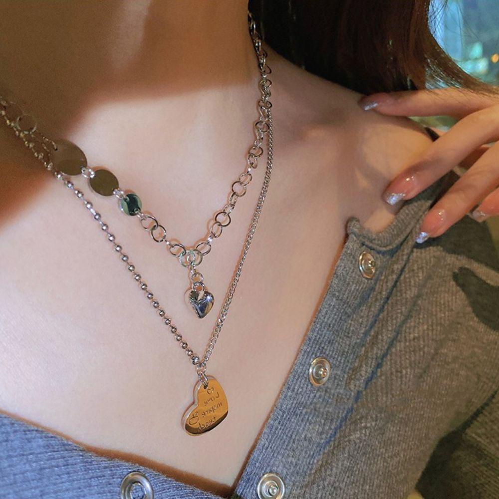 Vòng Cổ Choker Hai Lớp Hình Trái Tim Đơn Giản Sang Trọng Dành Cho Nữ