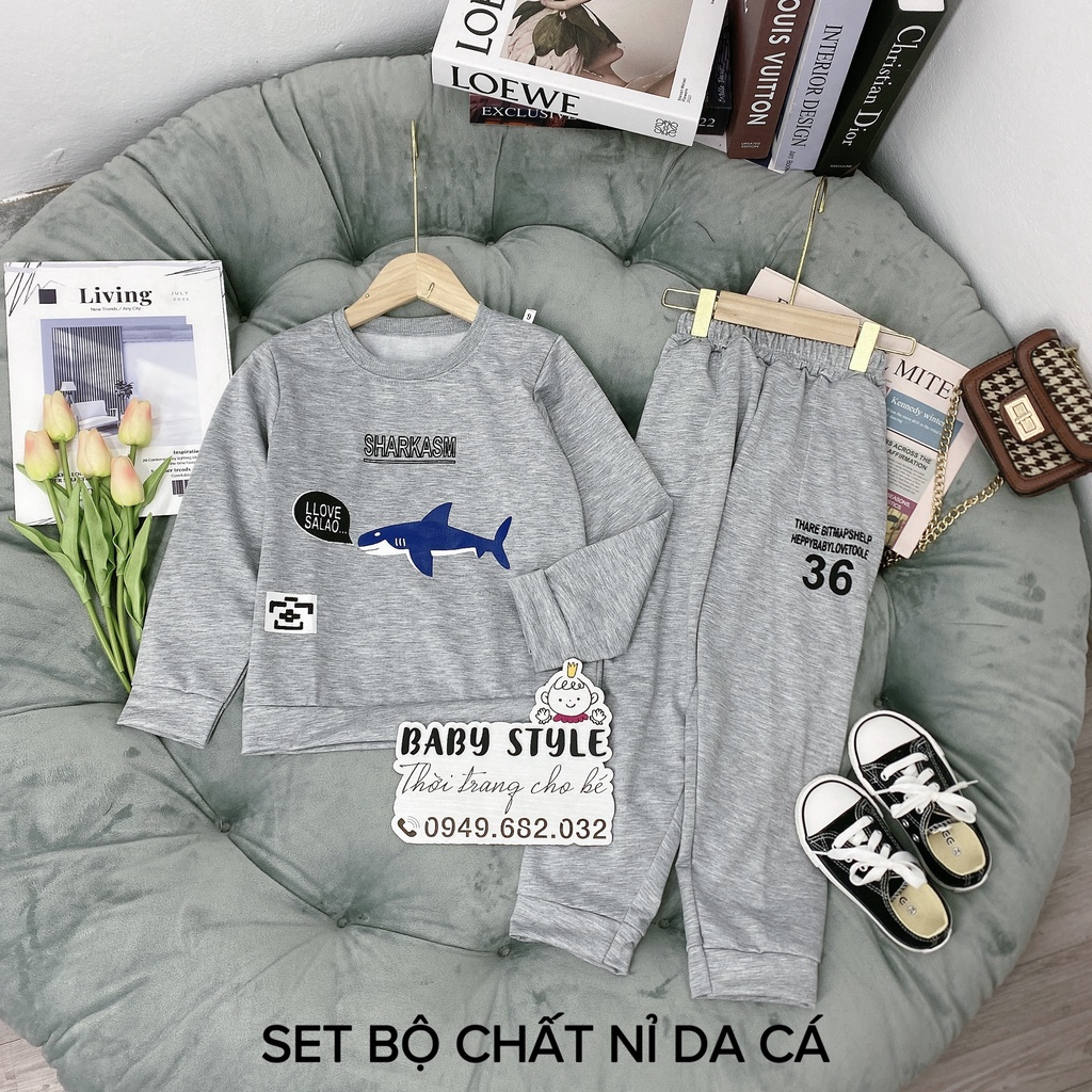 Bộ quần áo thu đông &quot;S.HARK&quot; 13-48kg cho bé trai từ 5-15 tuổi. Vải đẹp, hàng may kỹ. B25