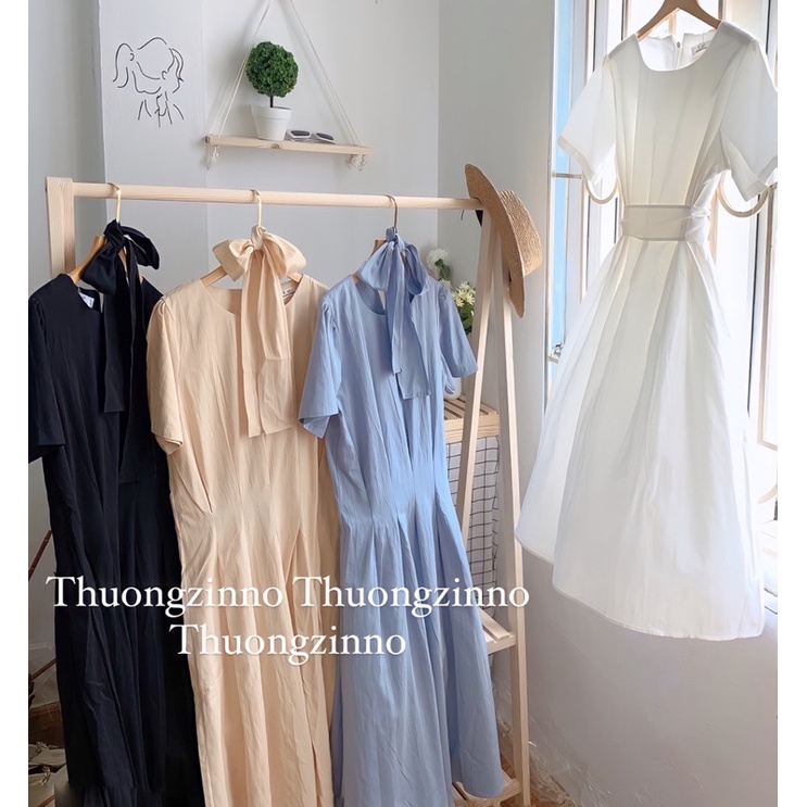 [Ảnh thật/Video]Đầm thiết kế sang chảnh dáng Đầm thắt nơ eo xếp li xinh xắn