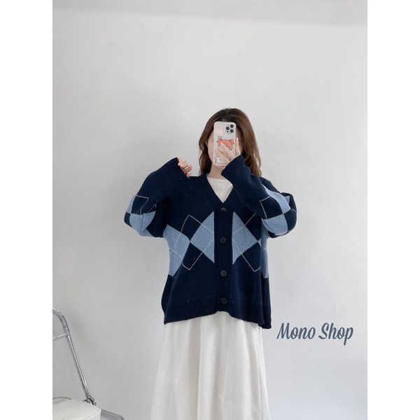 áo khoác cardigan len hoạ tiết chéo giữa phom to dáng dài (Ảnh thật/ sẵn/ Mono shop) | BigBuy360 - bigbuy360.vn