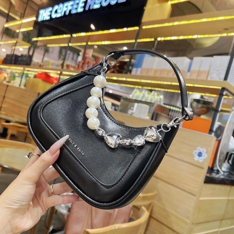 Túi xách nữ đeo chéo dây ngọc tim quai xách kèm dây da mẫu mới 3 màu sang choảnh jumito