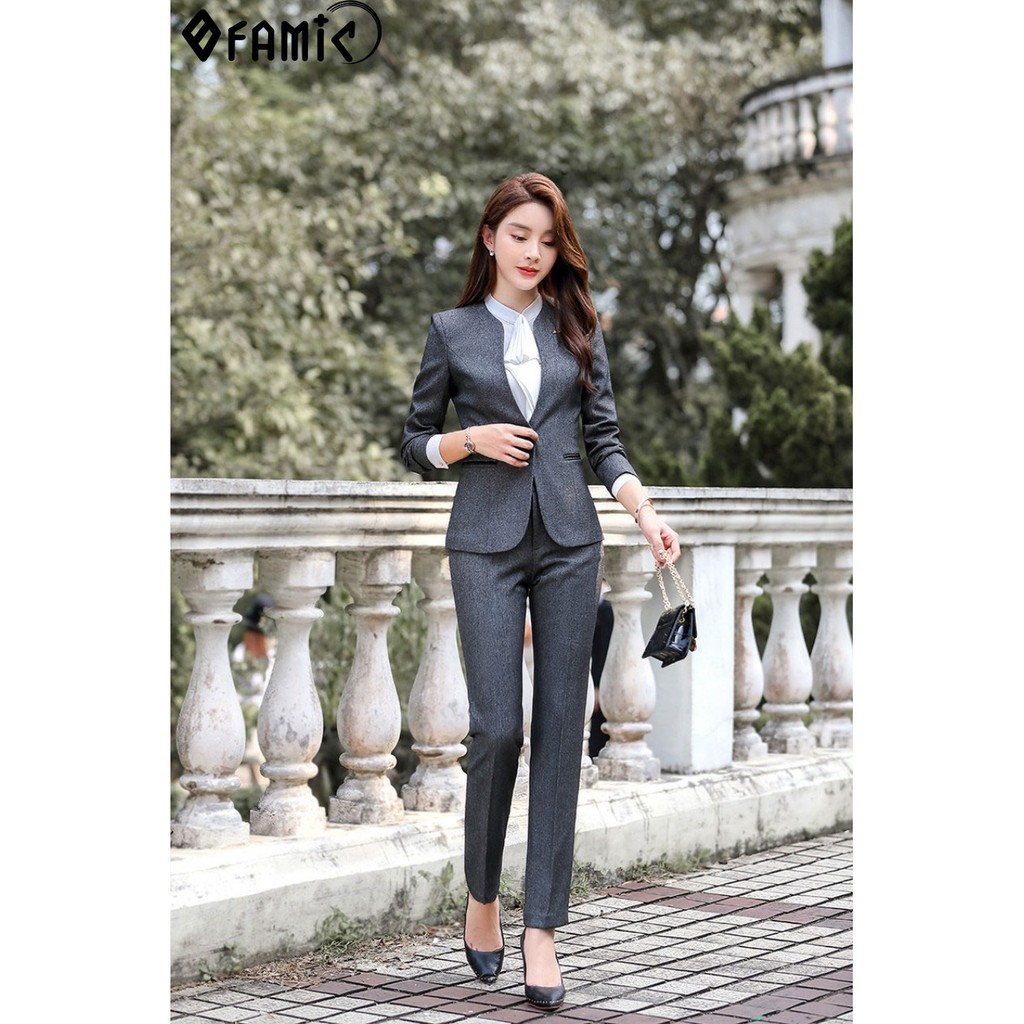 Vest Nữ Hàn Quốc ❤️𝑭𝑹𝑬𝑬𝑺𝑯𝑰𝑷❤️ Set Vest Nữ Công Sở Ofamic Gồm Áo Cổ Trụ và Quần Dài Lịch Lãm Sang Trọng | BigBuy360 - bigbuy360.vn