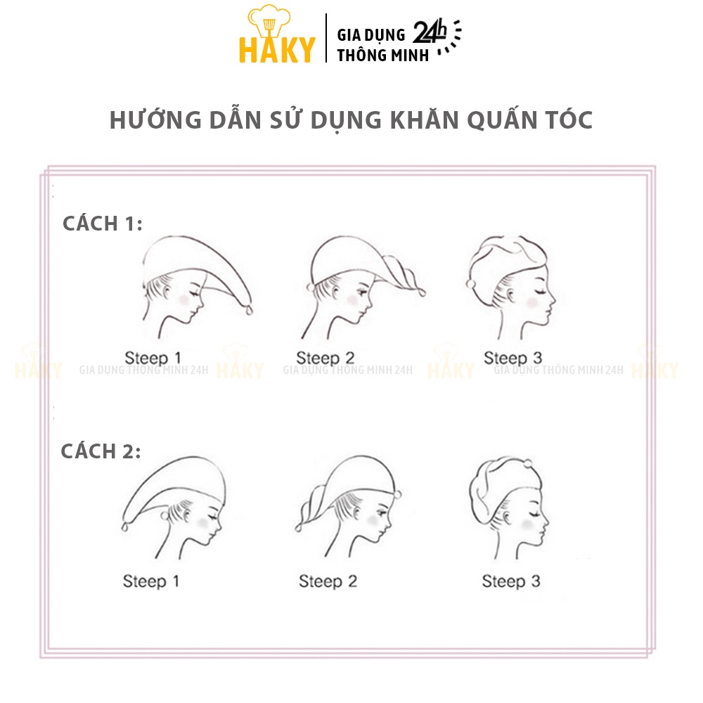 Khăn quấn ủ tóc lau khô siêu tốc loại dày 2 lớp HAKY025, khăn lau đầu lông cừu mềm siêu thấm giúp tóc mau khô 25x65cm