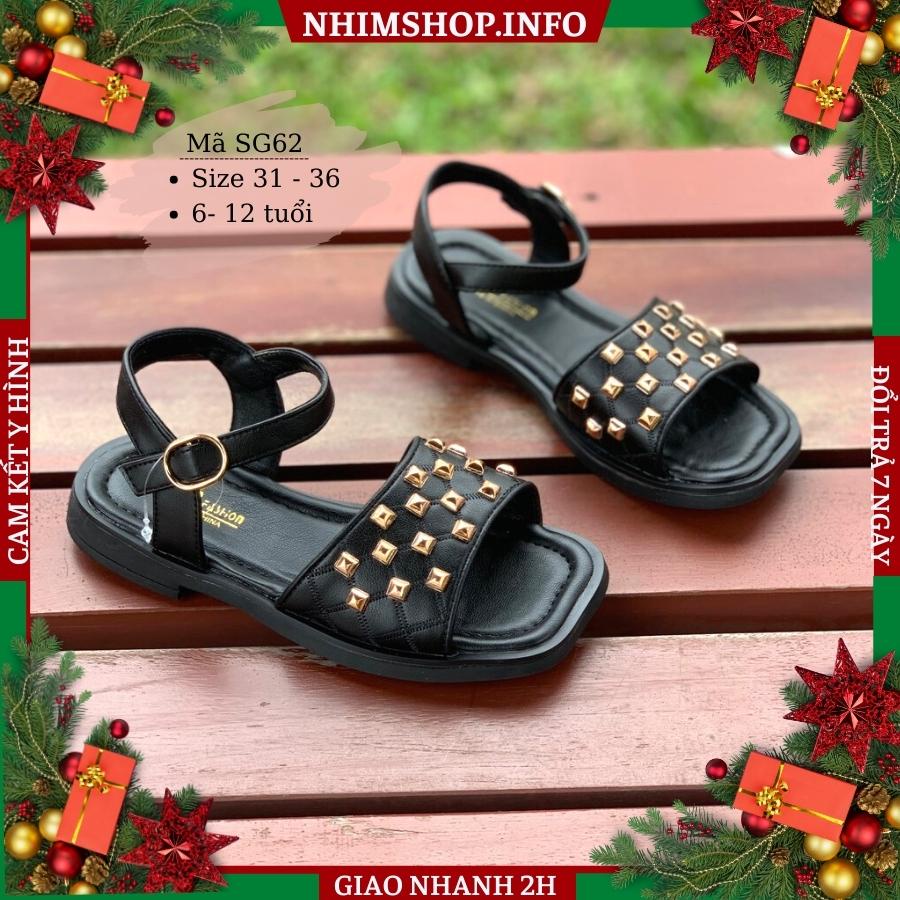 Sandal bé gái màu đen kiểu dán cá tính dép quai hậu nạm đinh êm nhẹ chống trơn cho học sinh nữ 6 7 8 9 10 12 tuổi SG62