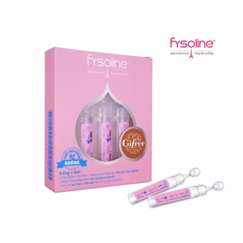 fysoline-hộp 5 ống nước muối sinh lý-Fysoline - Nước muối sinh lý Pháp - Vệ sinh mắt, mũi, miệng cho bé