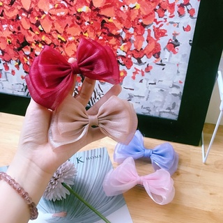 Kẹp nơ tiểu thư vải gân sọc cực dễ thương