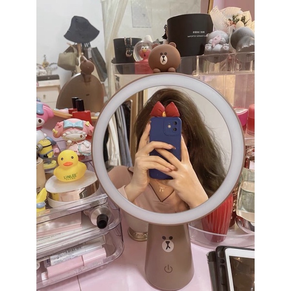 Gương trang điểm có đèn LED Linefriends browny, cony, sally siêu cute, có thể điều chỉnh độ sáng