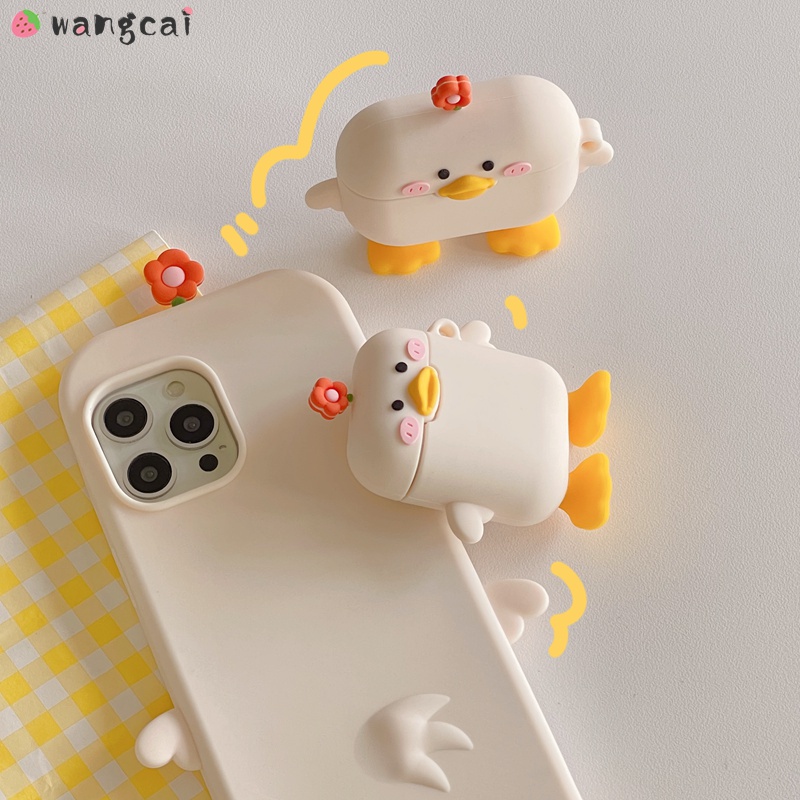 Vỏ Bảo Vệ Hộp Sạc Tai Nghe Airpods 1 2 3 Pro 3 Bluetooth Không Dây Chất Liệu Silicon Mềm Hình Chú Vịt Và Hoa Dễ Thương