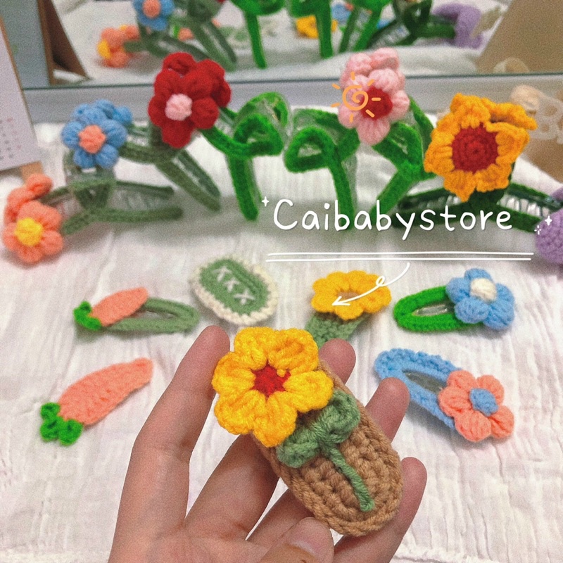 Kẹp tóc style Hàn Quốc hoa len handmade  hot trend xinh xắn cho bé gái