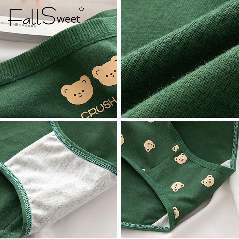 Quần lót FALLSWEET vải cotton in họa tiết hoạt hình phong cách Nhật Bản đáng yêu cho nữ