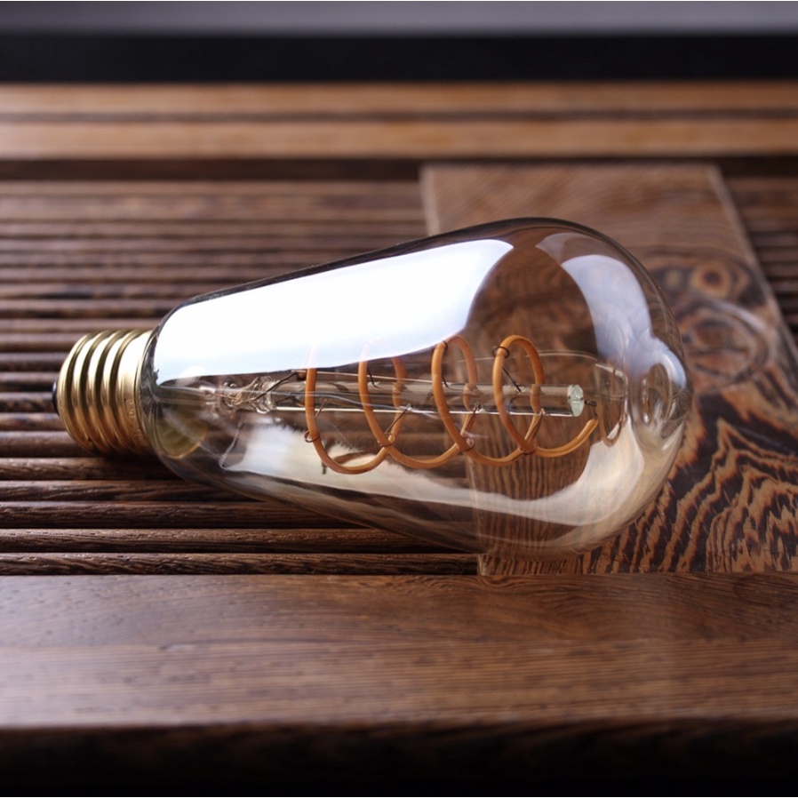 Bóng Đèn Dây Tóc Xoắn Ốc E27 3W ST64 A19 Phong Cách Retro