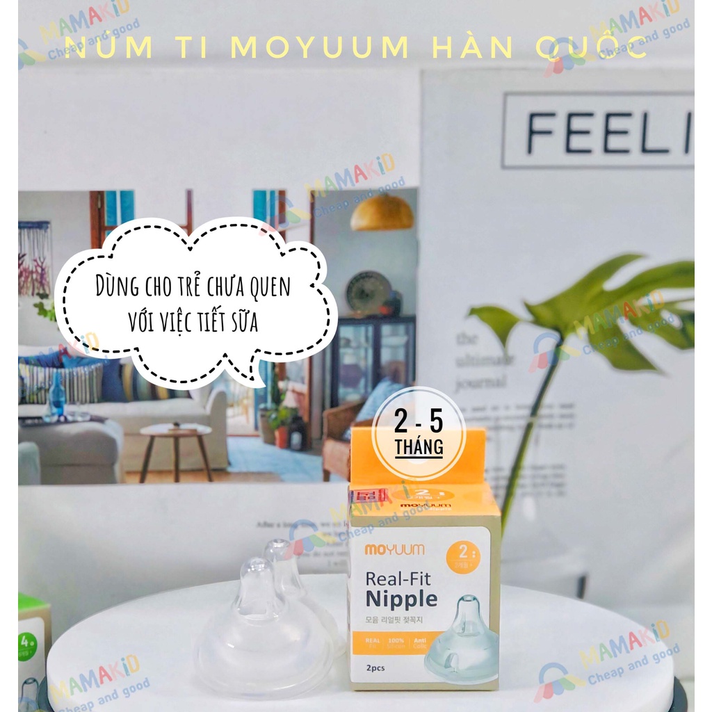 Núm ti bình sữa Moyuuum Hàn Quốc cho bé đủ size 1, 2, 3, 4