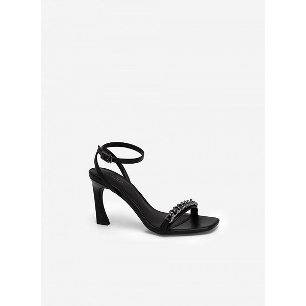 Vascara GIÀY SANDAL ANKLE STRAP QUAI NGANG KHÓA MẮT XÍCH KIM LOẠI - SDN 0710 - MÀU ĐEN