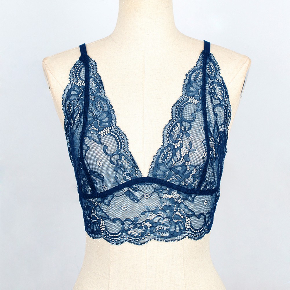 TY♕Sexy Summer Women Solid Color See-through Lace Bra V Neck Camisole Bralette Top | WebRaoVat - webraovat.net.vn