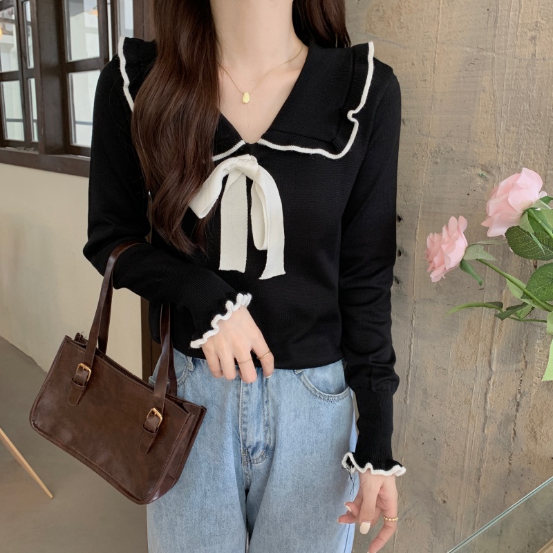  Áo Sweater Dệt Kim Phối Ren Thắt Nơ Xinh Xắn Cho Nữ | BigBuy360 - bigbuy360.vn