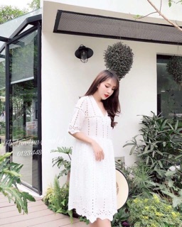 Đầm freesize vải thô đũi đục lỗ