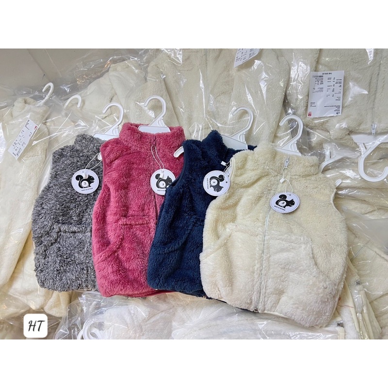 Áo gile lông bé trai bé gái, áo khoác nhẹ ba lỗ cổ cao mềm mịn ấm áp, không tay cho bé thoải mái vận động