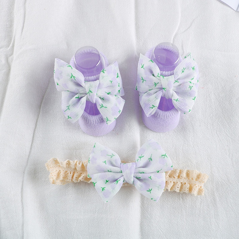 Set 2 Món Gồm Băng Đô + Vớ / Băng Đô Chống Trượt In Hoa Kiểu Công Chúa Cho Bé Gái Sơ Sinh