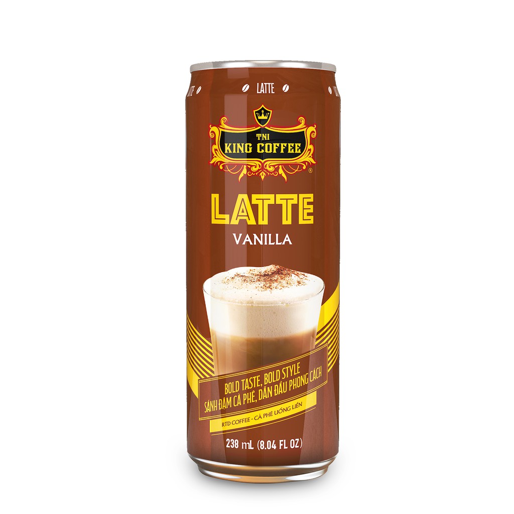 Combo 6 lon Cà Phê Latte Vanilla Uống Liền KING COFFEE - Lốc 6 lon - Hương vị thơm ngon