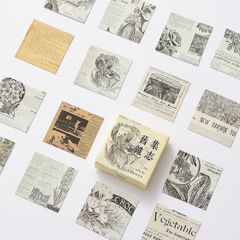 Hộp 45 sticker báo cũ old magazine trang trí sổ tay, planer Góc Nhỏ Của Cỏ