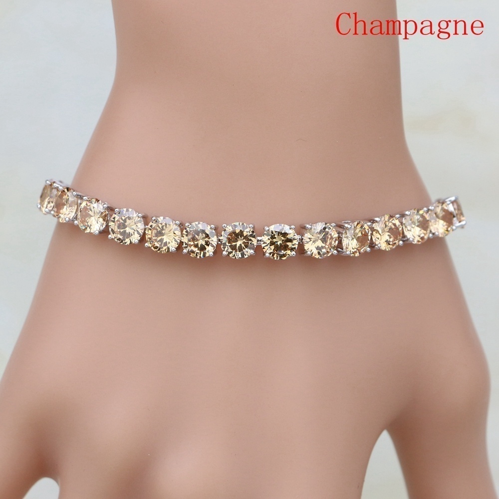 Vòng tay bạc mặt tròn đính đá sapphire trắng đen 7 inch quà tặng đám cưới cho nữ