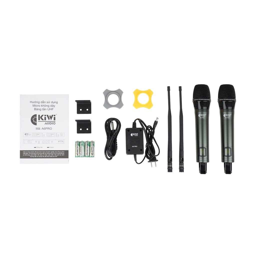 Micro không dây karaoke Kiwi A6 pro, chống hú cao, công nghệ sóng UHF