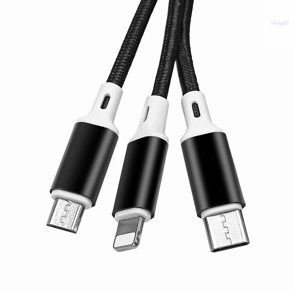 Dây Cáp Sạc Usb 2.0 Đầu Cắm Sang Type-C Nylon Bện Dây Màu Đen 2 Trong 1 Cho Ios Huawei Samsung Htc