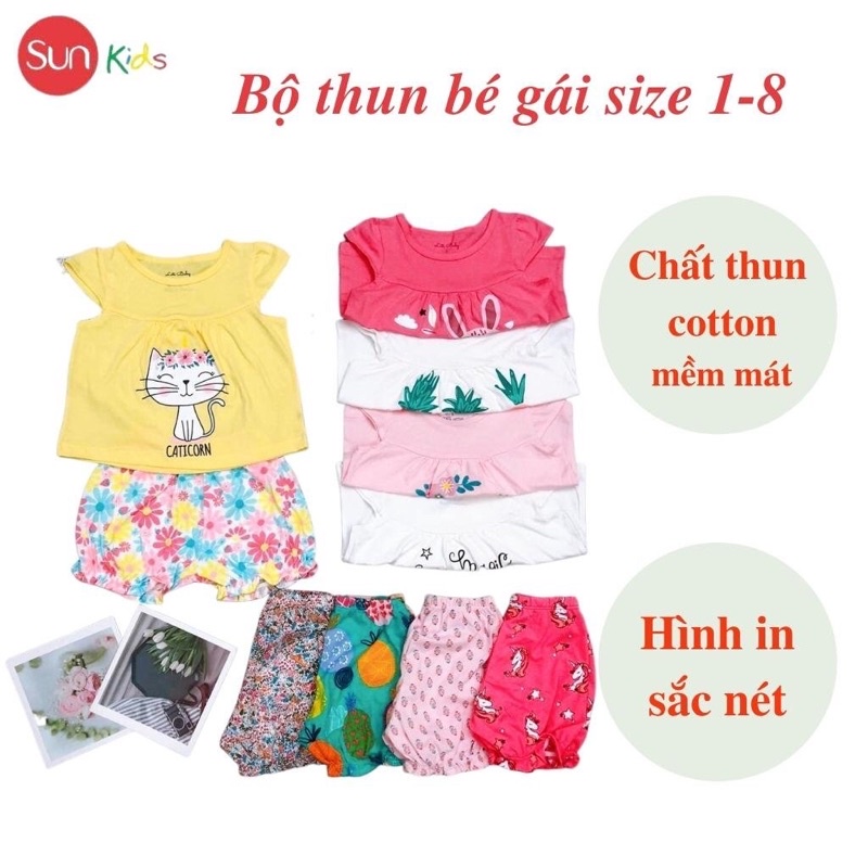 Đồ bộ thun bé gái, đồ bộ trẻ em chất cotton, có nhiều màu, size 1-8 tuổi - SUNKIDS1