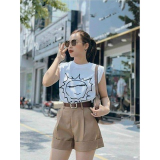 Sét đồ nữ ⚡𝙎𝙄𝙀̂𝙐 𝙎𝘼𝙇𝙀⚡ Set bộ áo ba lỗ in hình cute kèm quần gấp lai thời trang