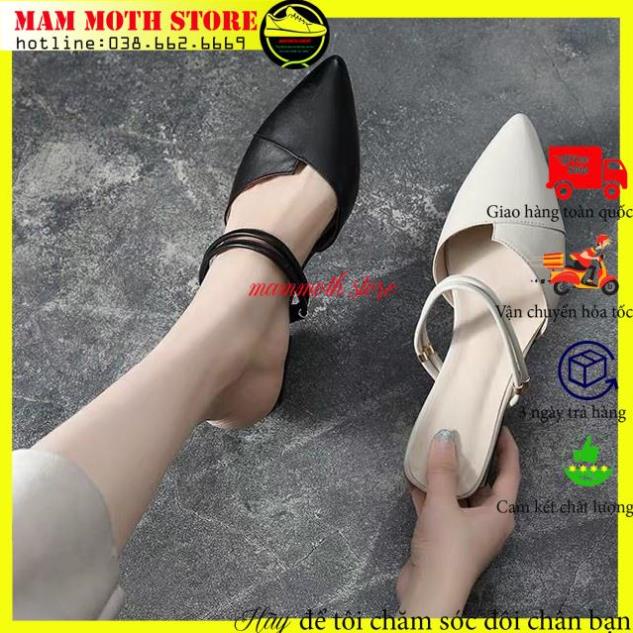 Giày sục nữ,sục nữ mũi nhọn đế bệt 2 màu đen kem bản đẹp siêu vip shop MAM MOTH