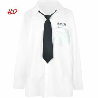 Áo sơmi dài tay kèm cavat ghost❤️gồm sơ mi trắng chất thô lụa có in chữ ở túi❤️kèm cavat cá tính❤️phong cách hàn quốc | BigBuy360 - bigbuy360.vn