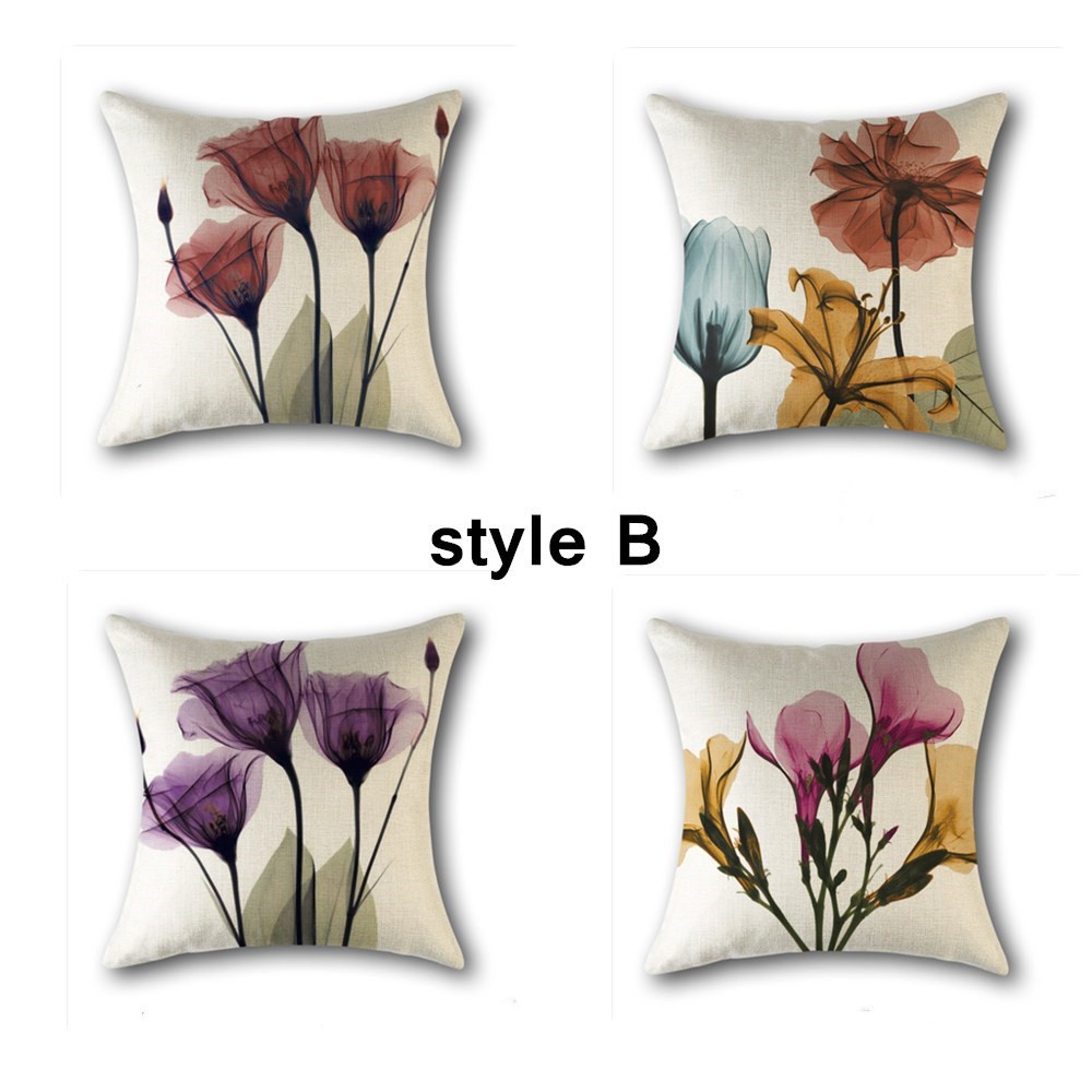 Daphne Bộ 4 Vỏ Gối Vải Lanh In Họa Tiết Hoa Cổ Điển Kích Thước 18x18 Inch Trang Trí Nhà Cửa / Ghế Sofa