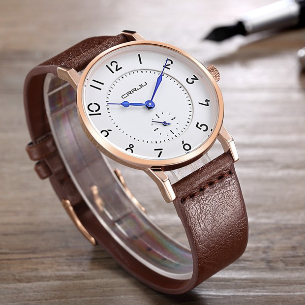 Đồng hồ Quartz Crrju 2112 chống thấm nước với dây đeo da