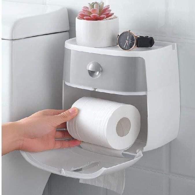 Hộp đựng giấy vệ sinh Ecoco 2 tầng dán tường nhà tắm - kệ toilet cao cấp có khay đựng đồ dùng cá nhân