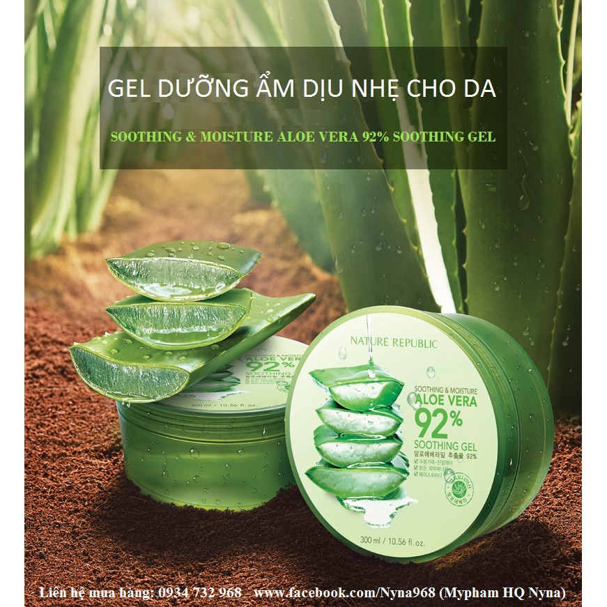 Gel lô hội dưỡng ẩm và làm dịu da Aloe Vera 92% soothing gel