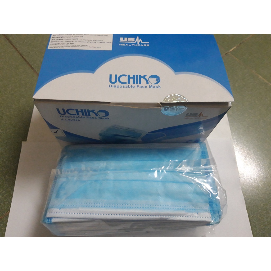 Khẩu trang y tế UCHIKO- Khẩu trang 4 lớp dùng 1 lần, Khẩu trang chống giọt bắn Hàng Việt Nam, Đạt tiêu chuẩn Quốc tế