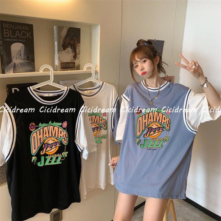 new 2021 Áo thun tay lỡ form thụng Unisex, Áo phông tay phối thân OHAM thời trang nam nữ dáng rộng . ⛔ ea